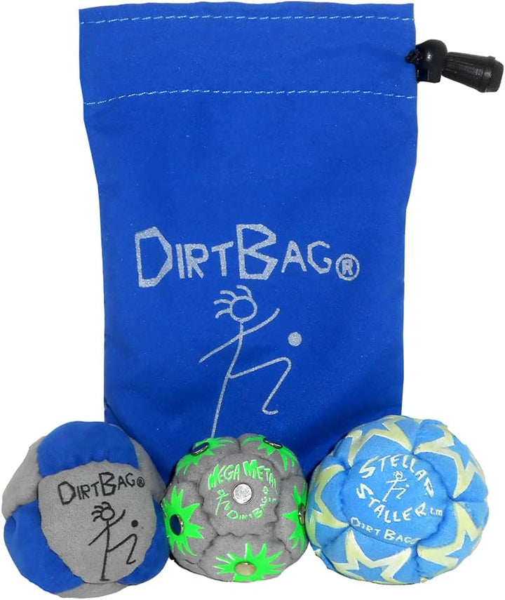 All Star Footbag 3 Pack with Pouch, 100% Handmade, Premium Quality, Bright Vivid Colors, Signature Carry Bag