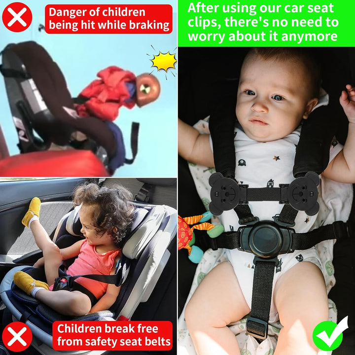 Anti Escape Strap Lock Baby Harness Chest Clip, Baby Safety Strap Prevent Children/Kids Taking Their Arms Out of High Chairs/Strollers/Baby Reins(2 Pack, Bear-Shaped)