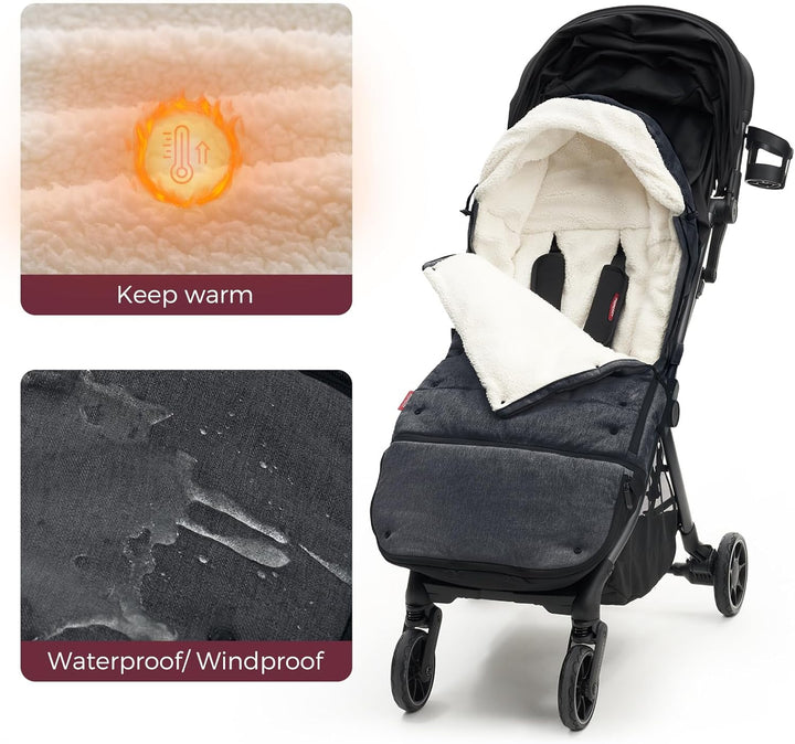 Stroller Footmuff | Universal, Weather-Proof, Warm Stroller Bunting Bag | Extendable Winter Cover | Adjustable Buckle