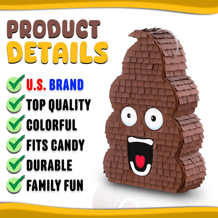 Funny Poop Piñata 4-Piece Set Perfect for Birthday Parties, Decorations, Emoticon Parties, Fun Shape, Great Party Addition for Kids, Teens, and Adults (17”X10”) Durable!