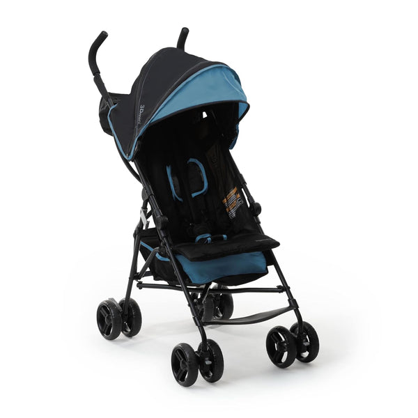 3D Mini Convenience Stroller – Lightweight Stroller with Compact Fold, Multi-Position Recline, Canopy with Pop Out Sun Visor – Umbrella Stroller for Travel & More, Blue/Black