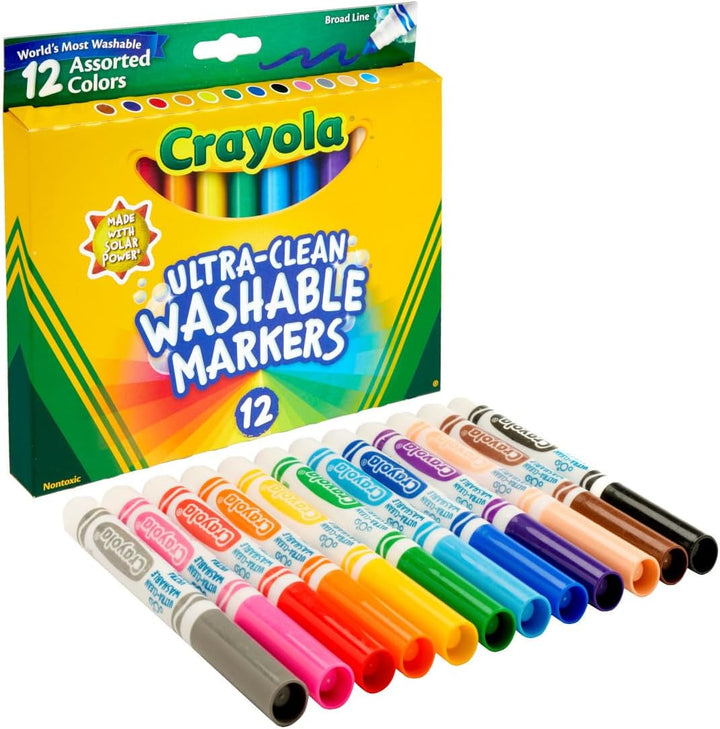 Broad Line Markers (12 Count), Washable Markers for Kids, Assorted, Back to School Essentials, Teacher Classrooms Must Have, School Supplies, 3+