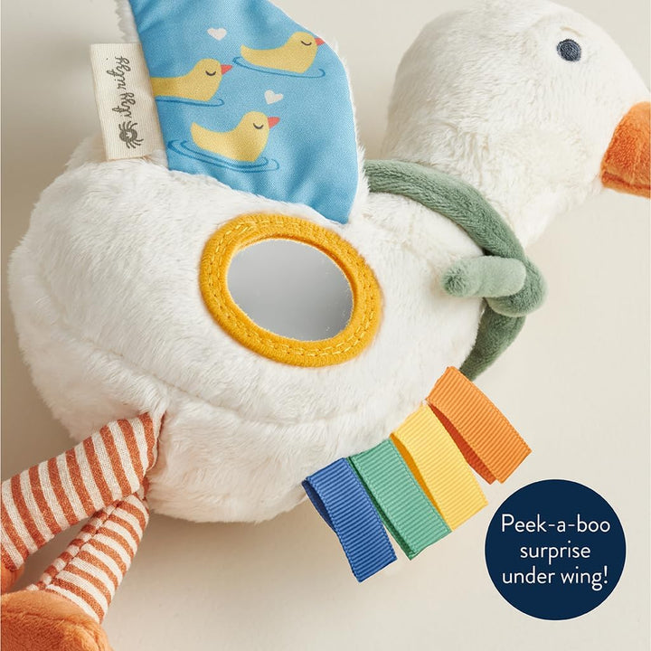Bitzy Traveler Car Seat & Stroller Toy for Babies – Developmental Sensory Toy Features Crinkle & Rattle Sounds & Multiple Textures – Hanging Travel Buddy for On-The-Go Entertainment (Goose)