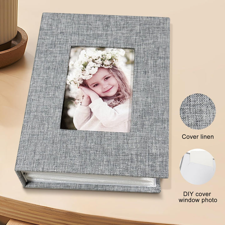 Photo Album 4X6 100 Pockets, Linen Cover Top Loader Vertical, Slip-In Picture Grey Pockets Albums for Wedding, Family, Anniversary, Baby, Vacation