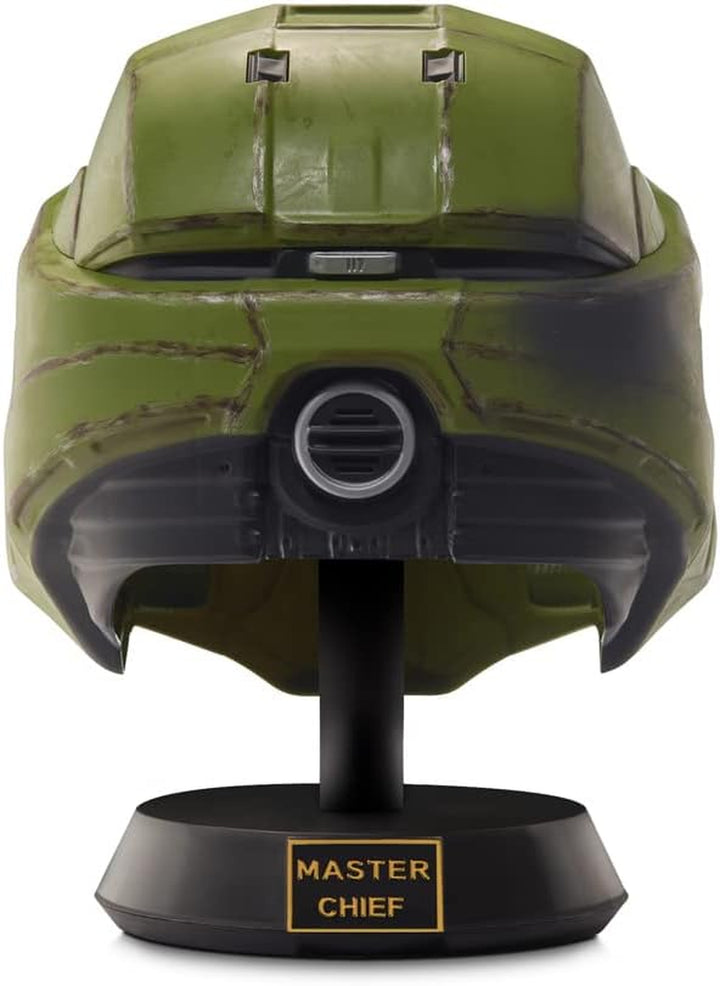 Master Chief Deluxe Helmet with Stand- Helmet with LED Lights on Each Side - Battle Damaged Paint - No SFX - One-Size-Fits-Most