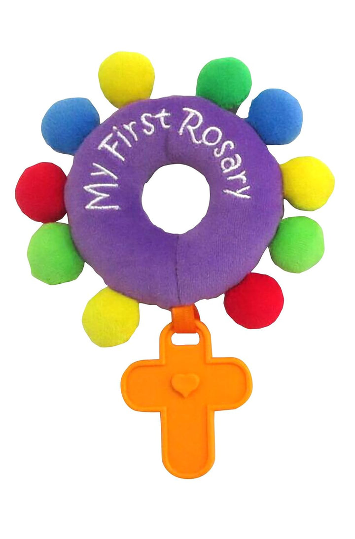 Baby Rosary Rattle My First Rosary Baptism Gift Plush Joyful Pink