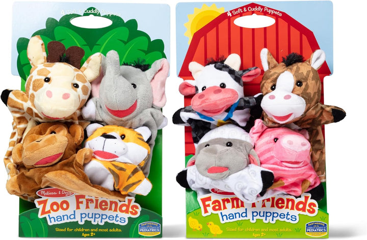 Animal Hand Puppets (Set of 2, 4 Animals in Each) - Zoo Friends and Farm Friends