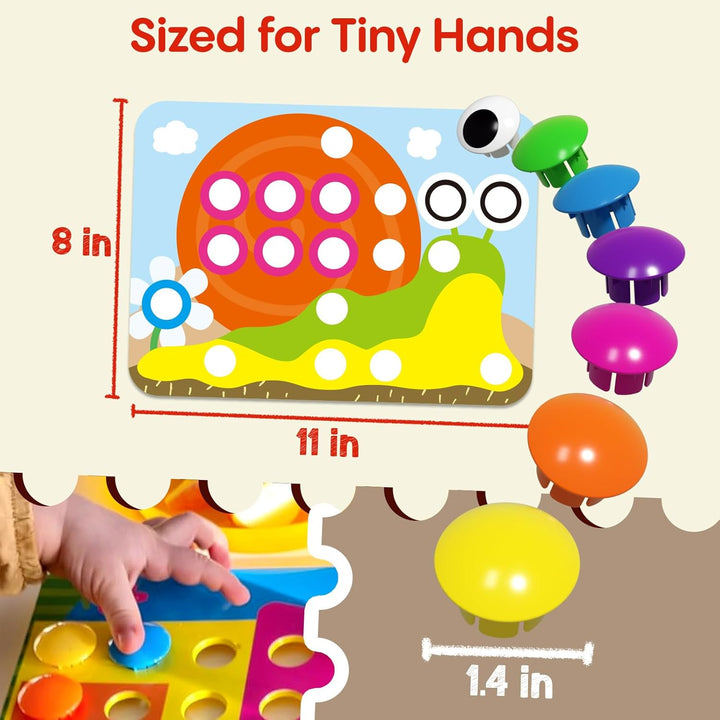 Button Art Toy – Educational Color Matching Mosaic Pegboard Sensory Learning Activity for Kids Age 3 4 5, Preschool Gift for Toddlers, Boys and Girls