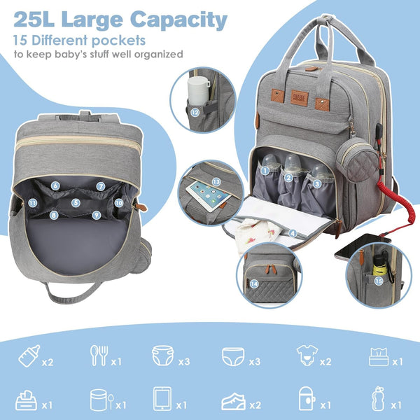 Diaper Bag Tote - Diaper Baby Bags with Pacifier Case, Shoulder Straps, Stroller Clips, Waterproof Large Mommy Maternity Travel Baby Bag for Mom and Dad, Medium, Black