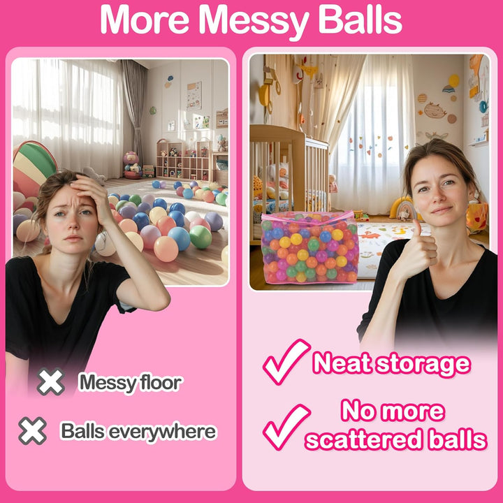 2 PCS Ball Pit Balls Bags - Storage Mesh Bag with Zipper Suitable for Toys,Sturdy and Durable,Large Size 17.7 X 11.8 X 13.7 Inches, Pink & White(Only Storage Bag,No Ball)