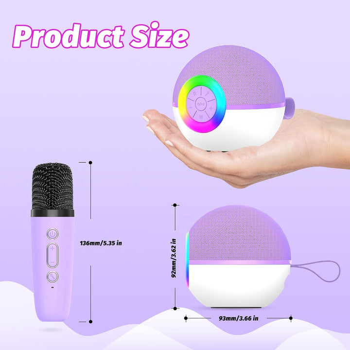 Mini Karaoke Machine Speaker for Kids Adults, Portable Bluetooth Microphone Song Toys with LED Light, Best Chritmas Birthday Festival Gift for 3 4 5 6 7 8+ Year Old Girls Boys (Purple-2Mic)