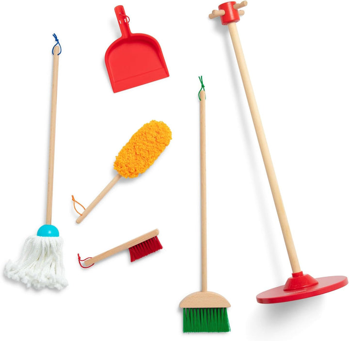 Dust Sweep Mop 6-Piece Pretend Play Set, Toddler Toy Cleaning, Pretend Play Home Cleaning, Kids Broom and Mop Set for Ages 3+