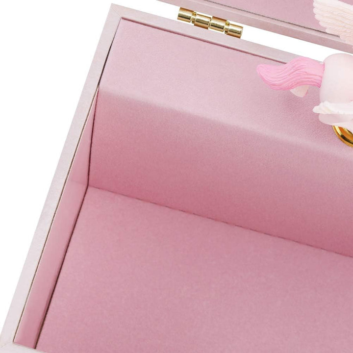 Musical Jewelry Glitter Storage Box and Jewelry Set for Little Girls with Spinning Unicorn and Rainbow - over the Waves Tune Pink