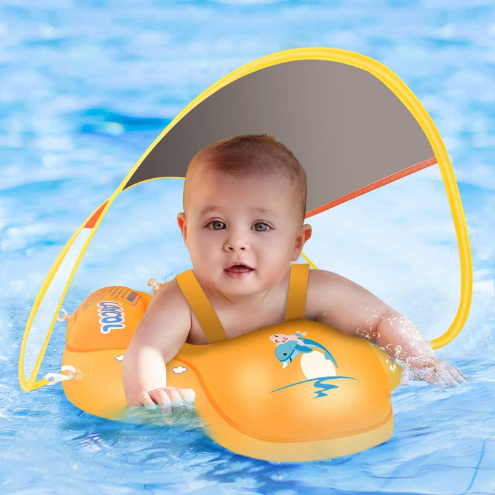 Baby Swimming Float with UPF50+ Sun Canopy Baby Floats for Pool No Flip Overbaby Pool for Baby Age of 3-36 Months