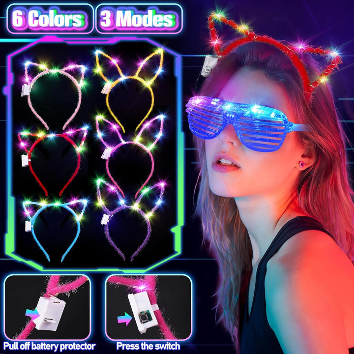 150PCS Glow in the Dark Party Supplies for Kids Adults, Light up Party Favors with Light up Glasses, Headband, Rings, 100 Glow Sticks Bulk Party Pack DIY Glow Necklaces Bracelets, Neon Party Supplies