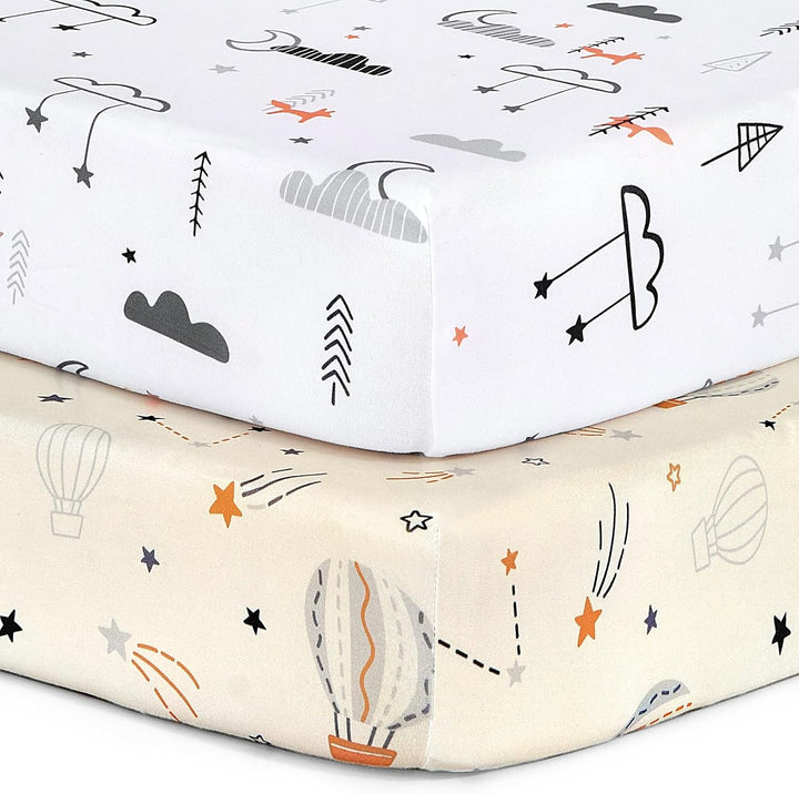 Pack N Play Sheets,  2 Pack Mini Crib Sheets,Stretchy Portable Fitted Playard Sheet Set, Convertible Playard Mattress Cover,Ultra Soft Breathable Material,Elephant Whale