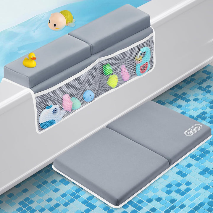 Bath Kneeler and Elbow Rest Pad Set - 1.5'' Comfortable Thick Baby Bath Kneeler Pads, Quick Dry Soft Kneeling Pad for Baby Bath Time, Non-Slip Knee& Arm Support Bathtub Mat with Toys Organizer