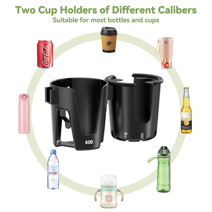 Stroller Cup Holder with Phone Holder, 3-In-1 Removable Bottle Holder, 360 Degrees Rotation Drink Holder for Wheelchair, Stroller, Bike, Walker, Scooter, Bicycle, Uppababy, Bugaboo, Britax