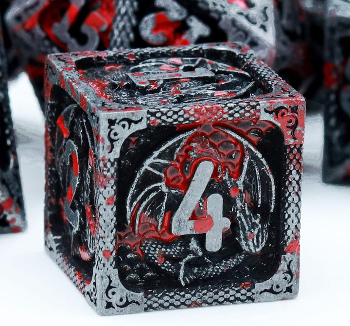 Bloodstained Metal DND Dice Set Blood Polyhedral D&D Dice Compatible with Dungeons and Dragons Gift TTRPG Antique Metal Halloween Dice