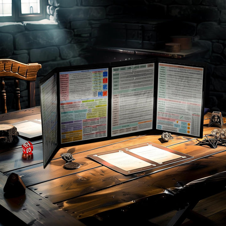 DND DM Screen Deluxe Edition: Colorfully Embossed Dragon & Mimic, Four-Panel with Pockets Dungeon Master Screen for Dungeons and Dragon, Pathfinder, D&D