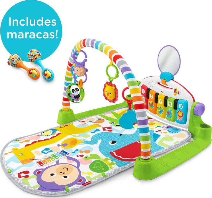 Baby Playmat Deluxe Kick & Play Piano Gym for Learning & 2 Maracas Soft Rattles for Newborn to Toddler Play Ages 0+ Months