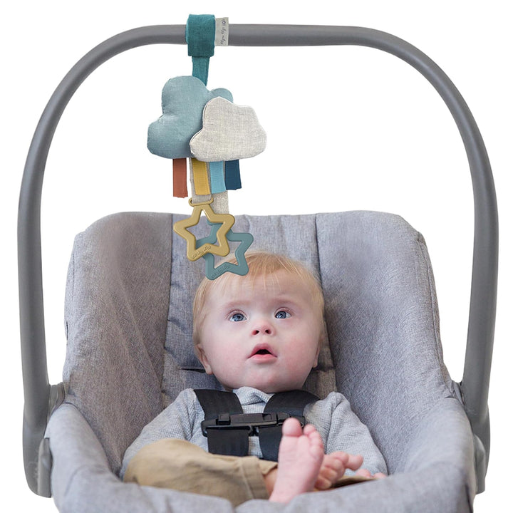 Jingle Travel Toy for Stroller, Car Seat or Activity Gym - Baby Hanging Toy Features Jingle Sound, Clinking Rings & Adjustable Attachment Loop (Rainbow)