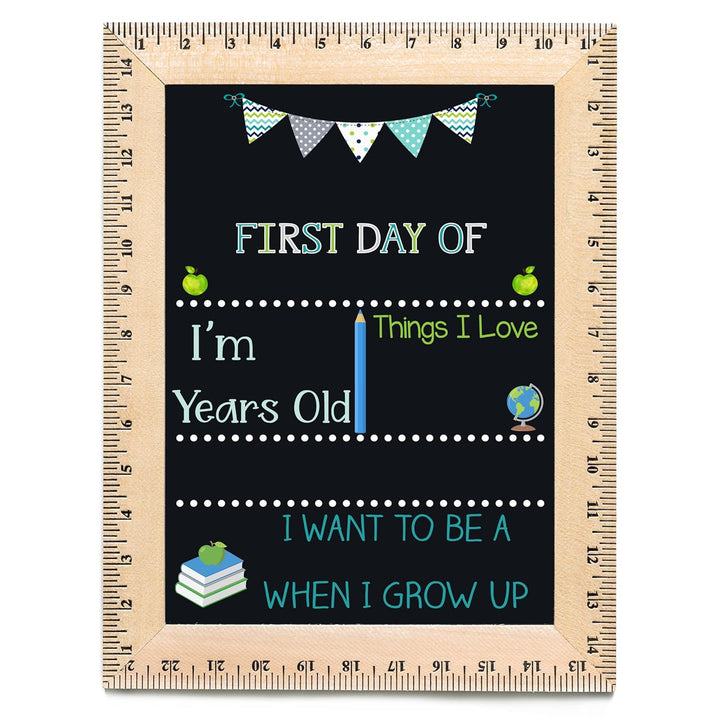Bloom Owl First Day of School Chalkboard Sign - 11.5"X15" Reusable Back to School Photo Prop with Wooden Ruler Frame for Preschool, Kindergarten, and Beyond