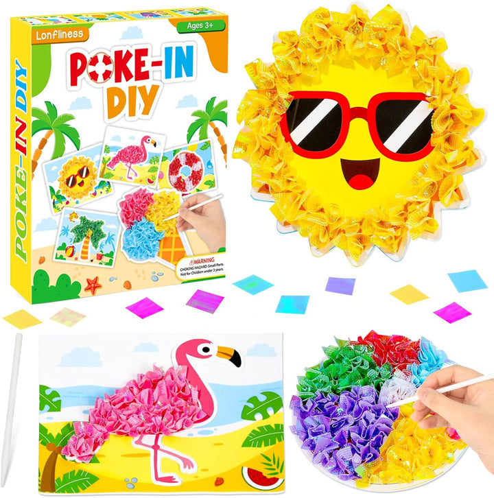 8PCS Poke-In Craft and Art Kit for Kids Animal Theme No-Mess Fabric Sewing Art Girls Boys 4-12 Puzzle Puncture Painting DIY Jungle Animal Toy Gifts for Creative Activity Game Birthday Party