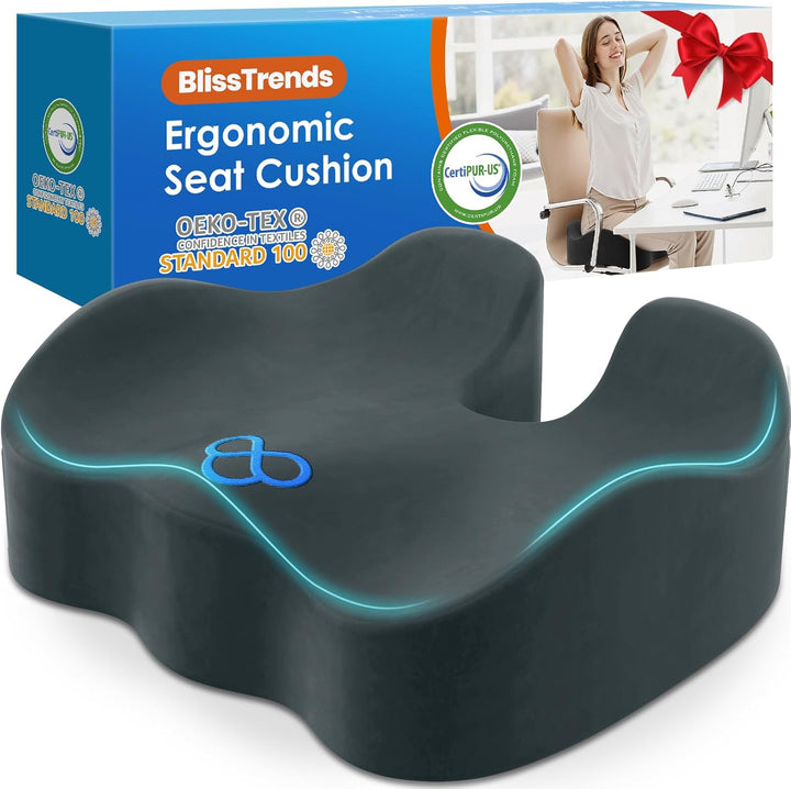 Seat Cushion,Thick Memory Foam Cushions for Office Chair, Car Seat, Airplane, Relieving Pressure Tailbone Sciatica Back Pain for Long Sitting Office Workers, Car Drivers 4.7In Thick Black