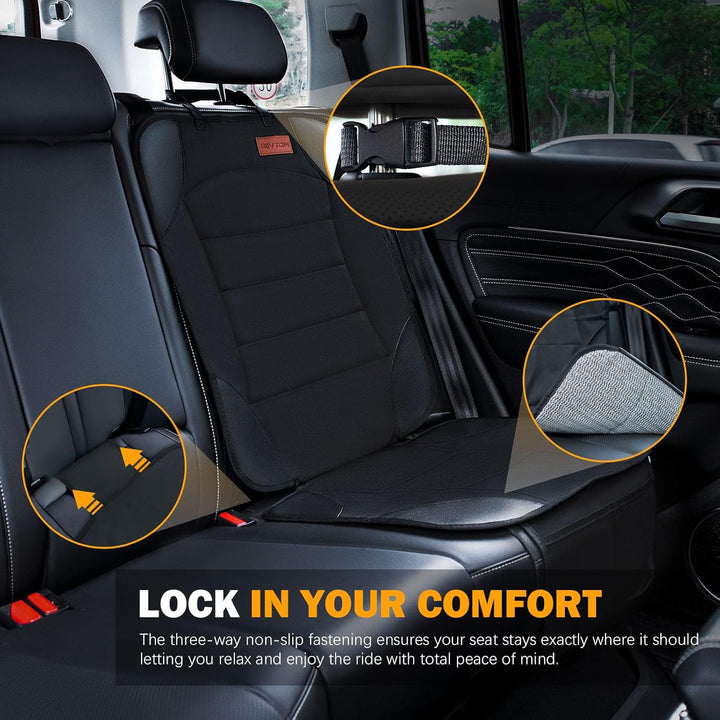 Car Seat Protector for Child Car Seat,Waterproof Car Seat Cover for Leather and Fabric Seats, 2 Mesh Pockets, Non-Slip Bottom,Thick Padding Cushion (Black)