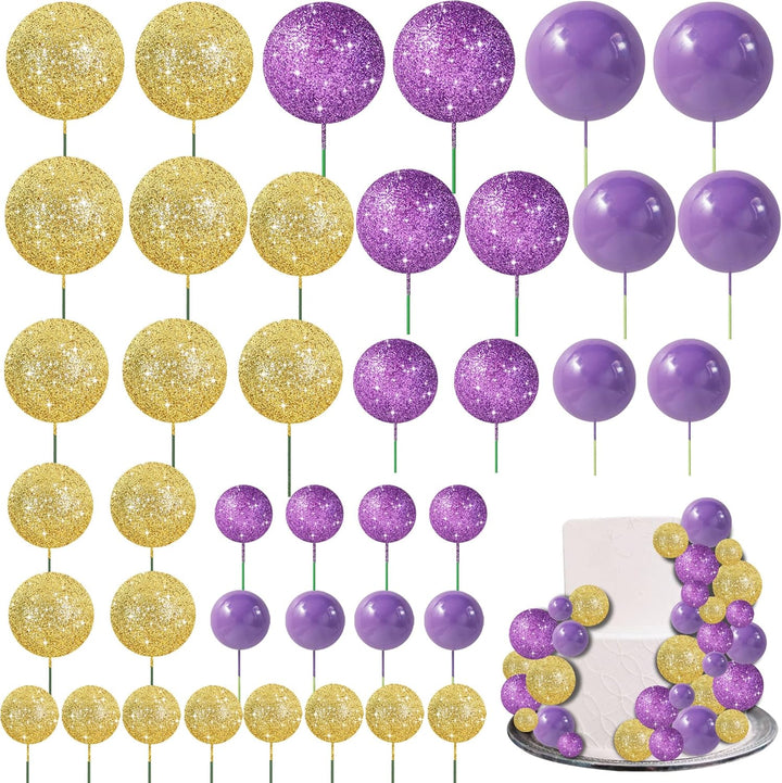 40 Pcs Mini Balls Cake Toppers - Foam Balls DIY Cake Topper Inserts for Birthday Wedding Baby Shower Anniversary Cake Decorations (Red Blue Yellow Green)