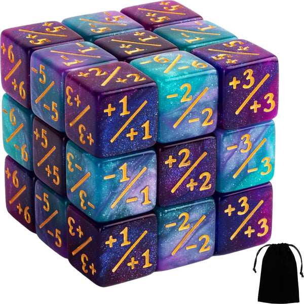 24 Pieces MTG Dice Counters Magic the Gathering Counter Status Tokens Starry Sky D6 Dice Set for MTG Cards Game Night Accessories(Turquoise&Lilac, Navy&Purple)