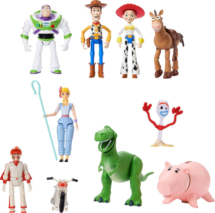 Disney and Pixar Toy Story Storytellers Figure Pack, 6 Figures & Vehicle, Woody Buzz Rex Forky Bo Peep Duke Caboom & Toy Motorcycle, Carnival Crew