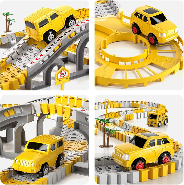 Toddler Boy Toys 236 PCS Race Tracks Toys Gifts for 3 4 5 Year Old Boys Kids, 6 PCS Construction Car Toys Gifts for 2 3 4 5 Year Old Boys, Christmas Birthday Gifts Toys for 3 4 5 Year Old Boys