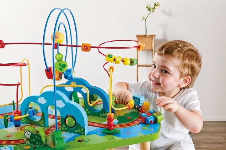 Jungle Adventure Railway Table | Kids Bead Maze Puzzle Table with Accessories, African Scene Graphics, Child Sized Table for Individual and Group Play