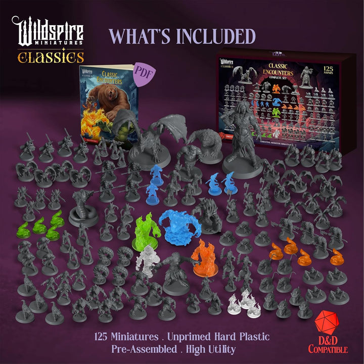Classic Encounters - 125 Iconic DND Miniatures Bulk Monsters, Unpainted 28Mm DND Minis, D&D Miniatures, Dungeons and Dragons Figures Mini, Dnd Figurines, Fantasy Tabletop D&D Accessories Assembled