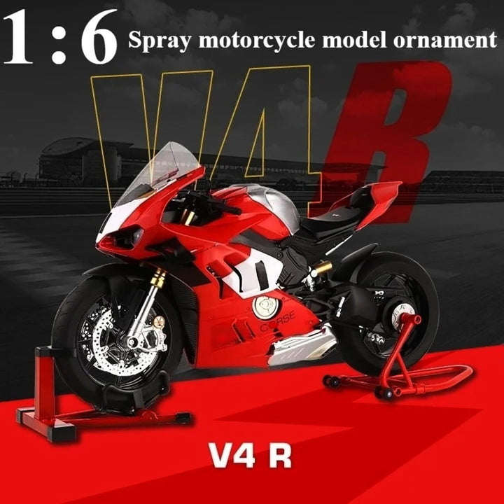 1/6 V4R Alloy Motorcycle Model Large Diecast Racing Motorbike with Ignition Smoke Effect, Adult Collectible Simulation Vehicle Gift