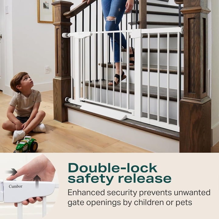 29.7-46" Baby Gate for Stairs, Toddler Safety Essentials for the House, Auto Close Dog Gate for Doorways, Mom'S Choice Awards Winner-Easy Install Pressure Mounted Pet Gates for Dogs, White