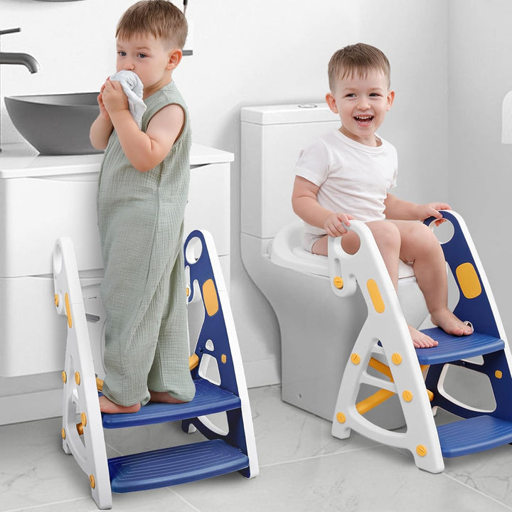Potty Training Seat, 2-In-1 Toddler Toilet Seat with Step Stool, Ultra-Stable Potty Chair Attachment, Adjustable Seat and Step Ladder, Non-Slip Design, Splash Guard for Boys and Girls(Grey)