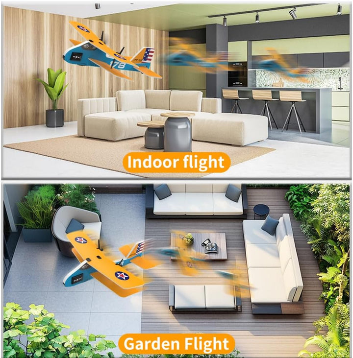 Mini RC Plane for Beginners, Kids and Adults, 2.4Ghz 2CH Remote Control Airplane with Led Lights, Double Wing Design Foam RC Airplanes with 6-Axis Gyro Stabilize, Flying for Indoor and Outdoor