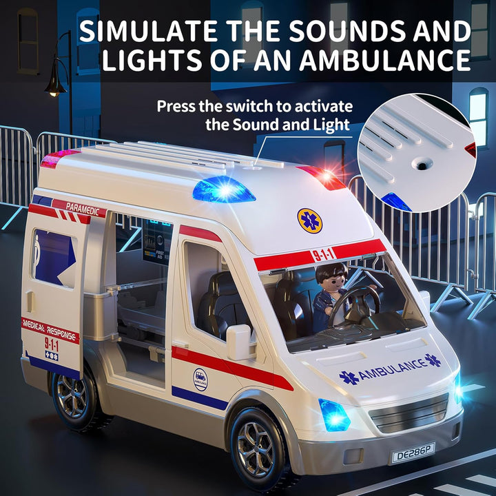 Ambulance Toy for Kids 3 4 5 6 7 8 Years Old Friction Powered Truck with Light and Sound Emergency Vehicle Toy for Boys Girls Gifts for Age 3-12 Boys Girls