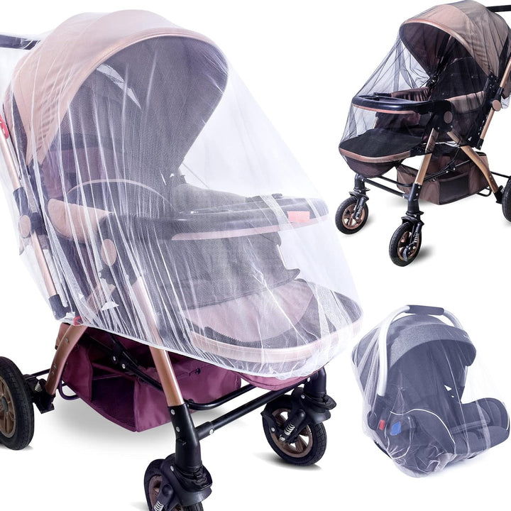 Baby Stroller Mosquito Net (2 Pack) - Durable Mesh Protection for Bassinets, Cradles, Playards, Pack N Plays & Portable Mini Cribs | Breathable Universal Fit Insect Barrier (Black)