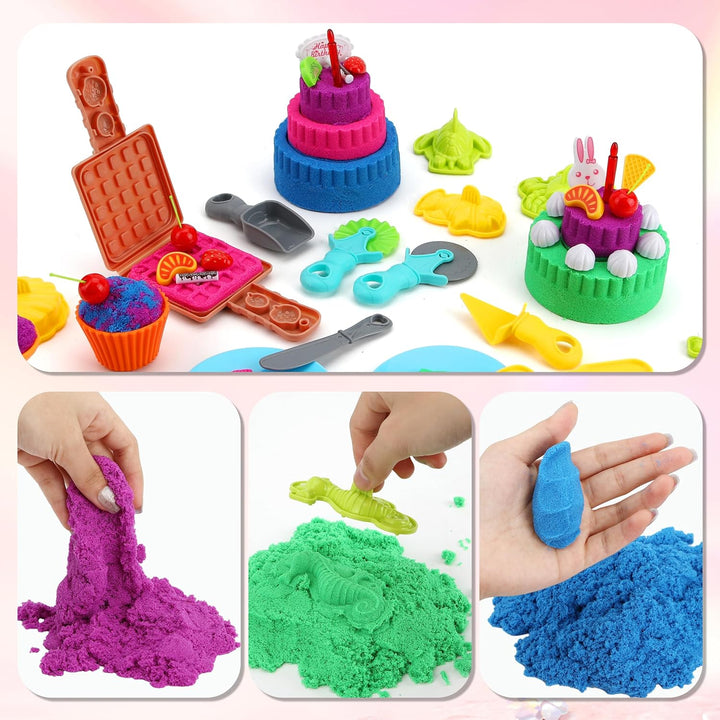 Sensory Play Kit: Sand Art & Ice Cream Toy - 4Lbs Colorful Sand,Molds,Tools,Sandbox W/Lid - Fun Gift for Kids(3-8)