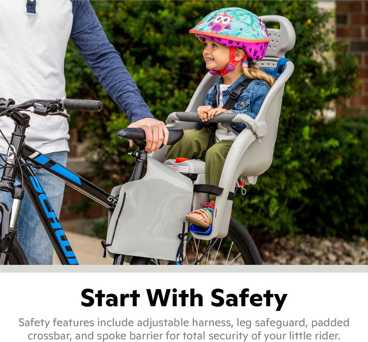 Deluxe or Ovation Child Bike Carrier, Seats One Kid Ages 1+, Frame Mount, Adjustable Safety Harness, Quick Release Design, Comfortable Padding, Rear-Mounted Child Bike Seat for Toddler