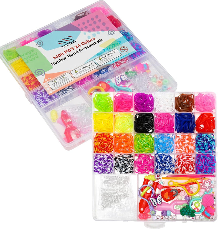 24 Colors Rubber Band Bracelet Kit, Rubberband Bracelet Making Kit for Kids Ages 6+