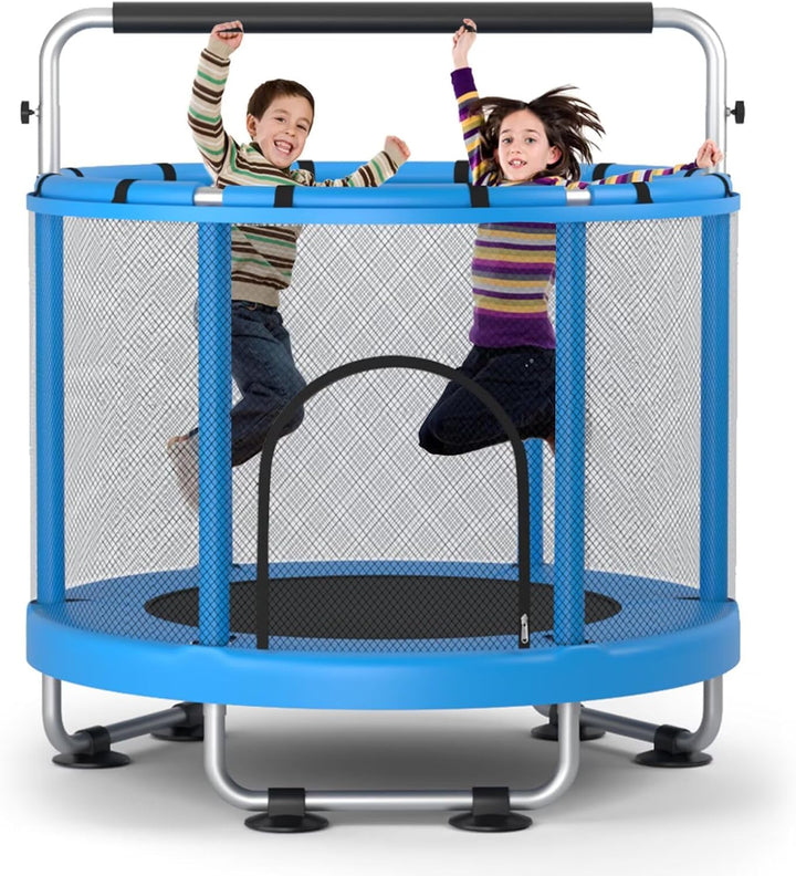 55" Trampoline for Kids with Enclosure, 440Lbs Capacity Indoor & Outdoor Toddler Trampoline with Adjustable Gymnastics Bar & Toys, for Boys & Girls