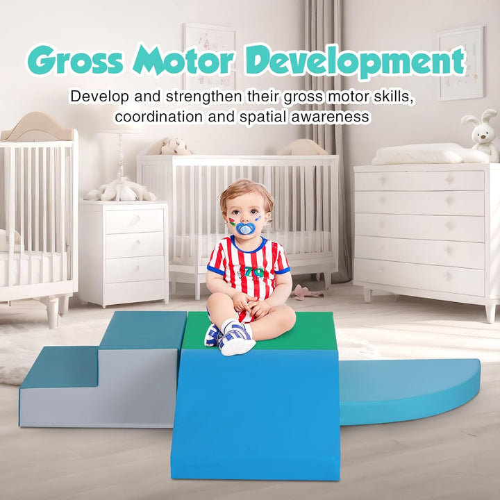 4-Pieces Climbing Toys for Toddlers: PU Leather - Soft Play Climbing for Toddlers - Foam Climbing Blocks for Crawling and Sliding Indoor Playground for Kids
