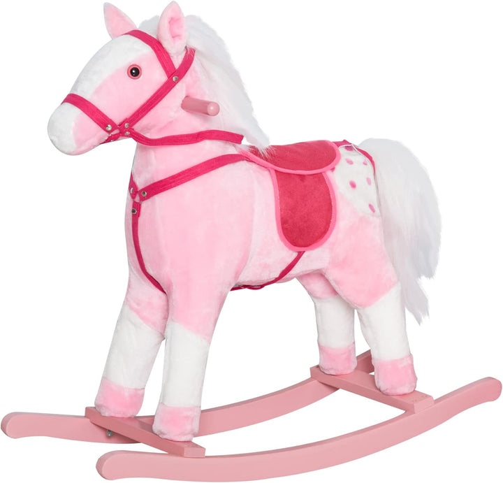 Kids Rocking Horse Plush Ride on Toy Toddler Rocker for Boys Girls Gifts with Realistic Sounds, Brown