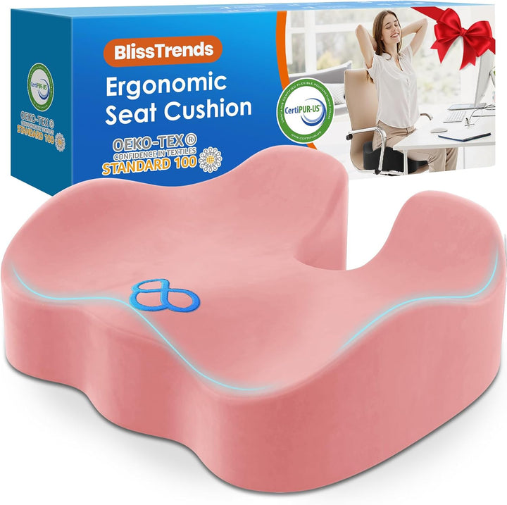 Seat Cushion,Thick Memory Foam Cushions for Office Chair, Car Seat, Airplane, Relieving Pressure Tailbone Sciatica Back Pain for Long Sitting Office Workers, Car Drivers 4.7In Thick Black