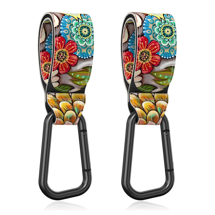 Baby Stroller Hooks for Hanging Bags, Universal Stroller Clips Accessories, Mommy Hook for Diaper Bag, Shopping Cart, Purse, Backpack - 2 Pack, Abstract Leaf